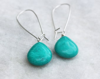 Turquoise Drop Earrings, Turquoise Earrings, Sterling Silver, Southwestern Style, Gemstone Dangle, Handmade Jewelry