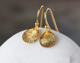 Gold Teardrop Earrings, Everyday Sparkle Earrings, Gold Curved Drops, Brushed Metal Earrings