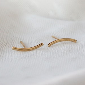 Curved Line Earrings - Gold Line Studs - Solid 14k Gold Minimalist Earrings - Single or Pair of Gold Posts