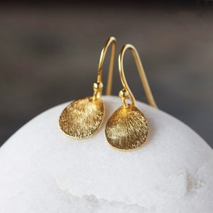 Gold Teardrop Earrings, Everyday Sparkle Earrings, Gold Curved Drops, Brushed Metal Earrings