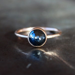 Black Diamond Ring, Highly Faceted Rose Cut Black Diamond, Unique Engagement Ring, Solid 14k Yellow Gold Low Profile Ring