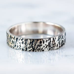 Reykjavik Ring, Sterling Silver Men's Wedding Band, Oxidized Black Hammered Man's Ring, Iceland Inspired Rustic Handmade Jewelry Oxidized and Buffed