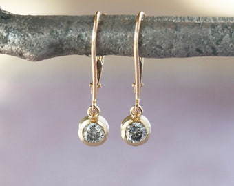 14k Gold Salt and Pepper Diamond Leverback Earrings