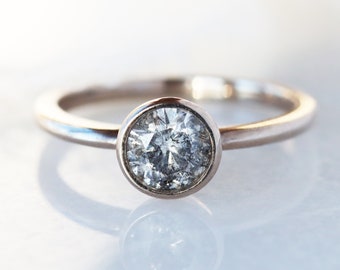 Galaxy Diamond Ring, Round Salt and Pepper Diamond, 18k Palladium White Gold
