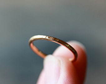 Gold Wedding Band, Solid 14k Gold Hammered Ring, Tree Bark Texture Gold Ring