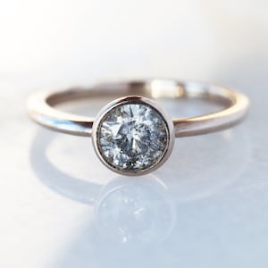 Galaxy Diamond Ring, Round Salt and Pepper Diamond, 18k Palladium White Gold