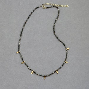 Pyrite Beaded Necklace, Sparkly Pyrite Gemstone Beads and Golden Spikes, Adjustable Necklace 15 - 17 inches