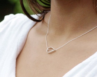 Silver Teardrop Necklace, Open Teardrop Slide, Simple Silver Necklace, Modern Silver Jewelry, Dainty Minimal Necklace