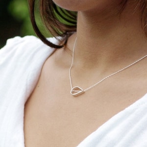 Silver Teardrop Necklace, Open Teardrop Slide, Simple Silver Necklace, Modern Silver Jewelry, Dainty Minimal Necklace