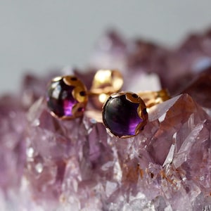 Amethyst Stud Earrings, February Birthstone Gemstone Studs, Amethyst Earrings, 14k Gold Filled Posts image 2