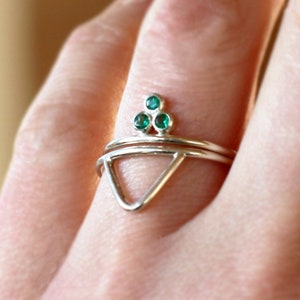 Emerald Stacking Rings Set of Two // Sterling Silver Peak Ring, Emerald Trio Ring, May Birthstone Jewelry