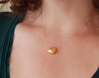 Golden Nugget Necklace, Faceted Gold Nugget, 14k Gold Filled Simple Sliding Pendant