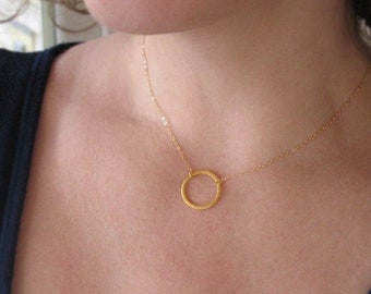 Gold Circle Necklace, Delicate Gold Necklace, 14k Gold Fill Chain, Gold Karma Necklace, Classic Circle Necklace