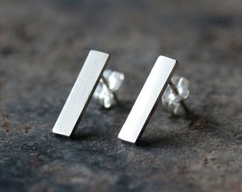 Silver Bar Earrings, Minimalist Earrings, Simple Sterling Silver Line Earrings, Staple Earrings