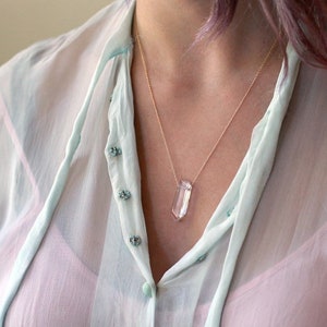 Clear Quartz Crystal Necklace, Raw Gemstone Crystal Point, 14k Gold Filled Chain