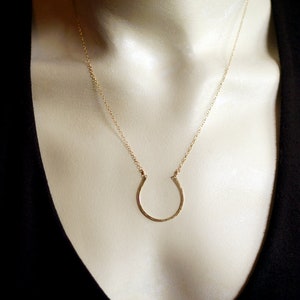 Large Gold Horseshoe Necklace, 14k Gold Fill Lucky Necklace, Good Luck Pendant, Equestrian Jewelry, Lucky Charm Necklace image 2