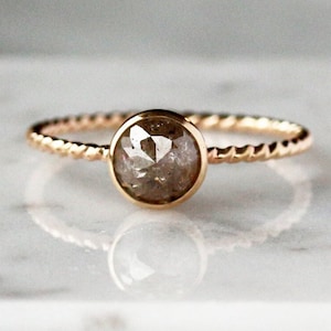 Natural Color Rose Cut Diamond Ring, Your Choice of Diamond, Solid 14k Gold Twisted Rope Band