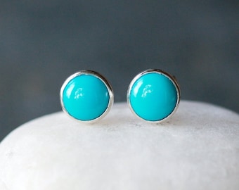 Turquoise Stud Earrings, Sleeping Beauty Turquoise, Sterling Silver Gemstone Studs, December Birthstone Earrings