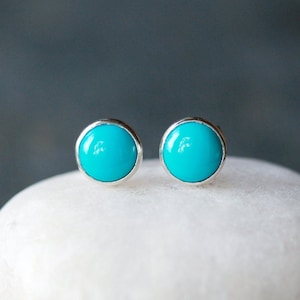 Turquoise Stud Earrings, Sleeping Beauty Turquoise, Sterling Silver Gemstone Studs, December Birthstone Earrings image 1