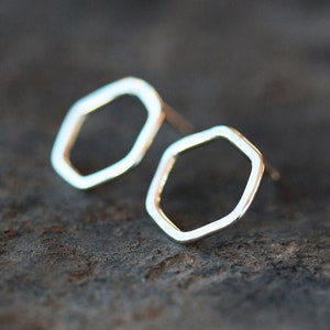 Silver Hexagon Earrings Geometric Stud Earrings Small Silver Studs Sterling Silver Honeycombs image 3
