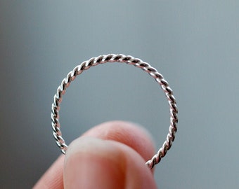 Sterling Silver Twist Ring, Simple Thin Twisted Rope Band, Minimalist Jewelry