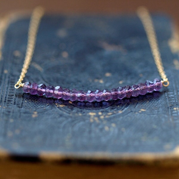 Amethyst Bar Necklace, Rose Gold or Sterling Silver or Gold Filled, February Birthstone Jewelry