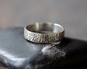 Reykjavik Ring, Sterling Silver Men's Wedding Band, Oxidized Black Hammered Man's Ring, Iceland Inspired Rustic Handmade Jewelry