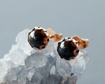 Hematite Stud Earrings, 14k Gold Filled Posts, Black Gemstone Jewelry, Modern Gem Studs