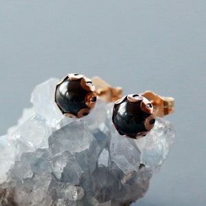 Hematite Stud Earrings, 14k Gold Filled Posts, Black Gemstone Jewelry, Modern Gem Studs