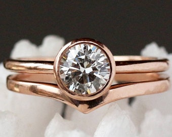 3/4 Carat Diamond Engagement Ring, Low Profile Ring, Solid 14k Rose Gold, Conflict Free Diamond Solitaire