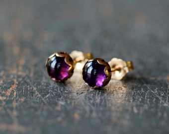 Amethyst Stud Earrings, February Birthstone Gemstone Studs, Amethyst Earrings, 14k Gold Filled Posts