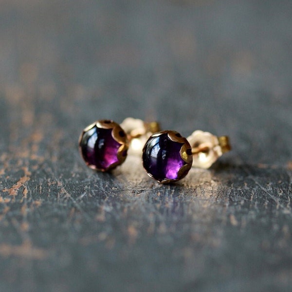 Amethyst Stud Earrings, February Birthstone Gemstone Studs, Amethyst Earrings, 14k Gold Filled Posts