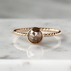 Natural Color Rose Cut Diamond Ring, Your Choice of Diamond, Solid 14k Gold Twisted Rope Band