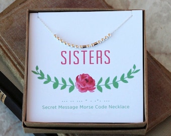 Collar de código Morse HERMANAS, plata de ley o relleno de oro de 14 k, joyería de mensaje secreto