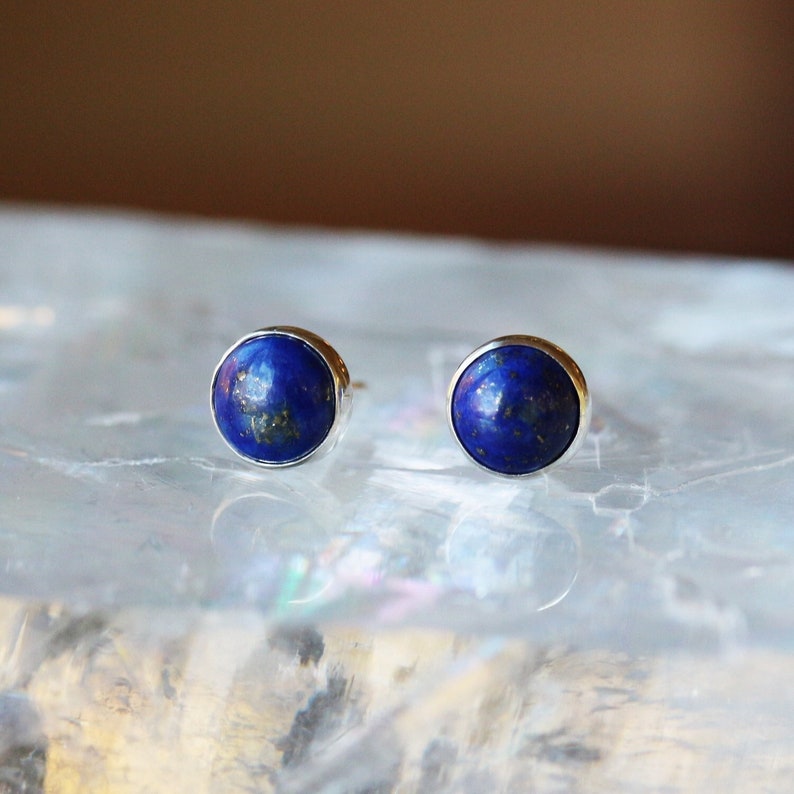 Lapis Lazuli Stud Earrings, Sterling Silver Lapis Studs, 6mm Size Classic Gemstone Earrings, Handmade Jewelry image 1