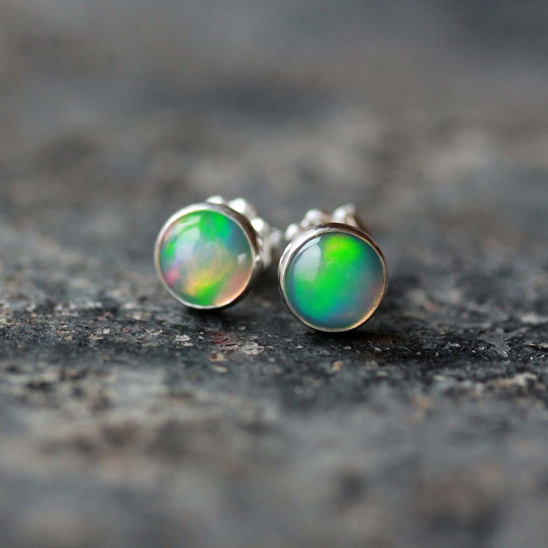 Opal Stud Earrings Sterling Silver October Birthstone - Etsy