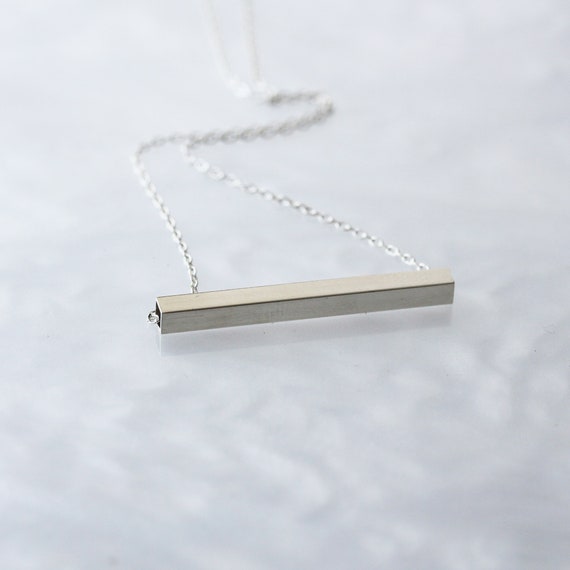 Sterling Silver Bar Necklace Long Silver Necklace Long Bar 