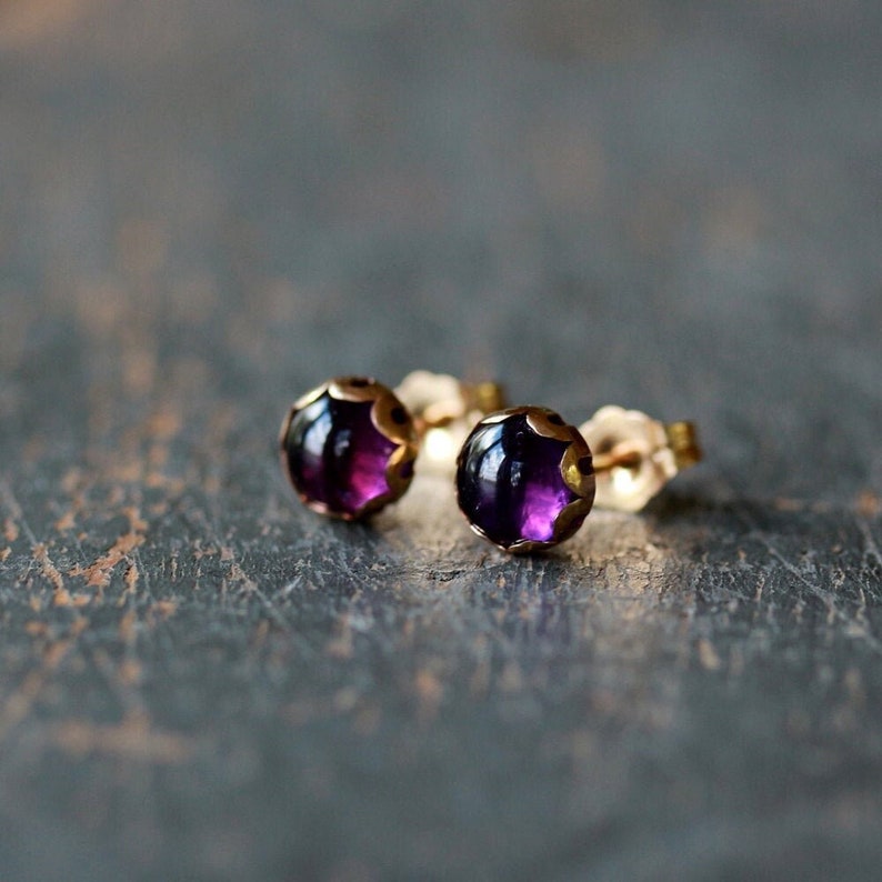Amethyst Stud Earrings, February Birthstone Gemstone Studs, Amethyst Earrings, 14k Gold Filled Posts image 1