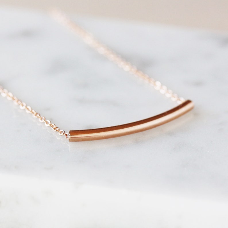 Rose Gold Bar Necklace, Dainty 14k Rose Gold Fill Curved Bar Minimalist Necklace image 6