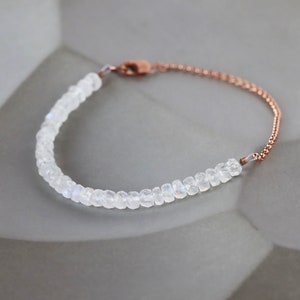 Moonstone Beaded Bracelet, Moonstone Gems and Rose Goldfill Chain, June Birthstone Dainty Layering Bracelet image 1