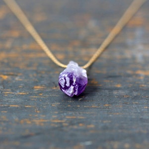 Raw Amethyst Necklace, February Birthstone Necklace, Raw Crystal Pendant Necklace, 14k Gold Filled or Sterling Silver, Rough Crystal Point image 2