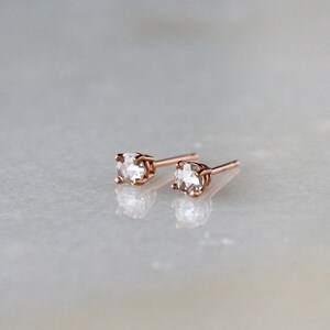 Diamond Stud Earrings Gold, Rose Cut White Diamonds, Solid 14k Gold Studs, 1/3 Carat Total Weight image 4