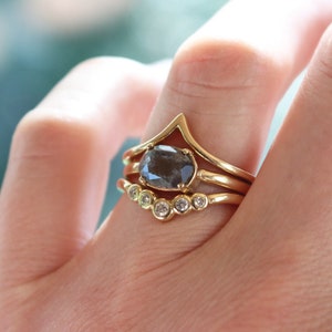 Oval Diamond Ring, 14k Yellow Gold Prong Set Salt and Pepper Diamond, East West Prong Setting on Polished Band image 5
