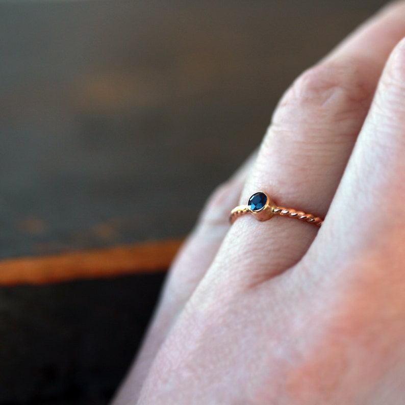 Blue Sapphire Ring Yellow Gold Twisted Rope Band Solid 14k - Etsy