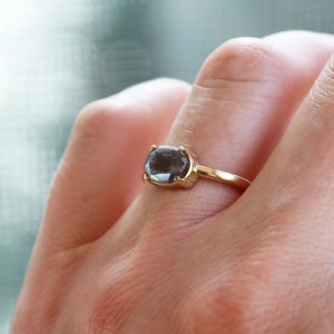 Oval Diamond Ring, 14k Yellow Gold Prong Set Salt and Pepper Diamond, East West Prong Setting on Polished Band image 7