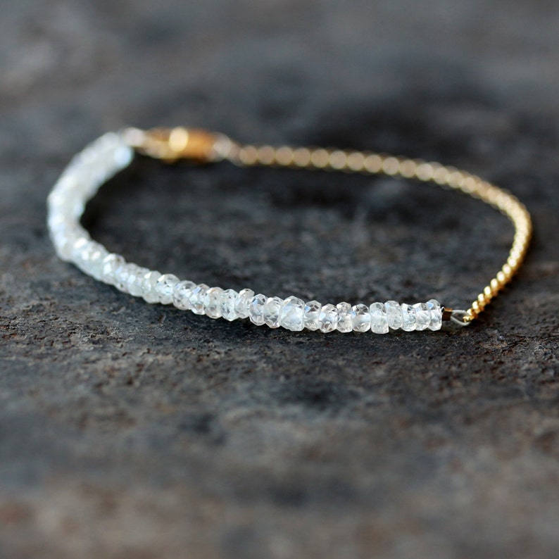 White Gemstone Bracelet 14k Gold Filled Precious Gemstone - Etsy UK