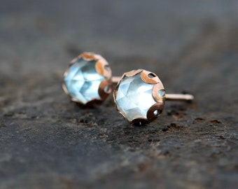 Blue Topaz Studs, Rose Cut Topaz Earrings, 14k Gold Filled Post, Natural Light Blue Gemstone Stud Earrings, December Birthstone Jewelry