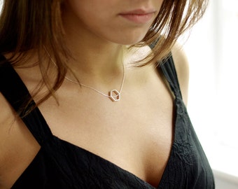 Honeycomb Necklace, Sterling Silver Hexagon Necklace, Sliding Silver Necklace, Minimalist Jewelry