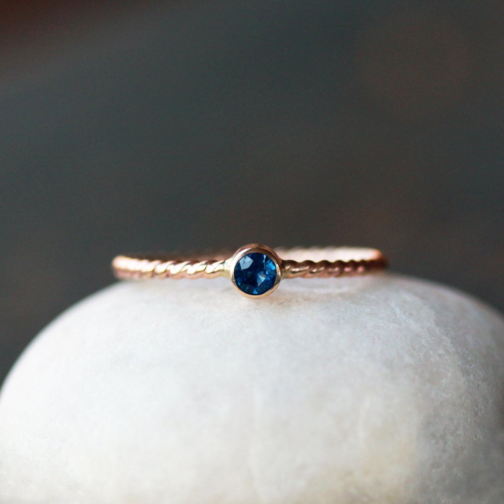Blue Sapphire Ring Yellow Gold Twisted Rope Band Solid 14k - Etsy