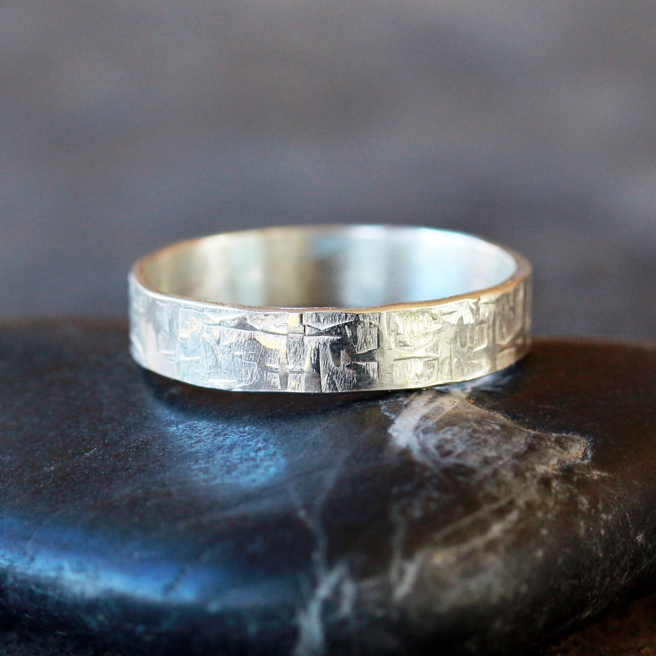 Viking Ring, Sterling Silver Men's Wedding Band, Hammered Pattern